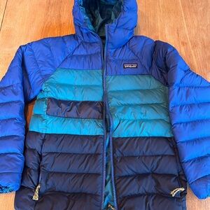 Patagonia Boys Large Down Hoody Sweater Reversible Jacket
